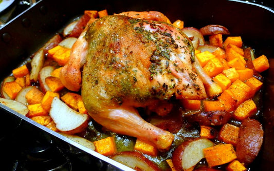Male Fertility Recipe: Herb-Roasted Organic Half Chicken, Caramelized Squash, and Curried Pumpkin Seeds - Snowballs Underwear